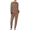 Lingerie * | Cheapest Kate Spade New York Animal Print Long Sleeve Round Neck Velour Pajama Set Brown Print