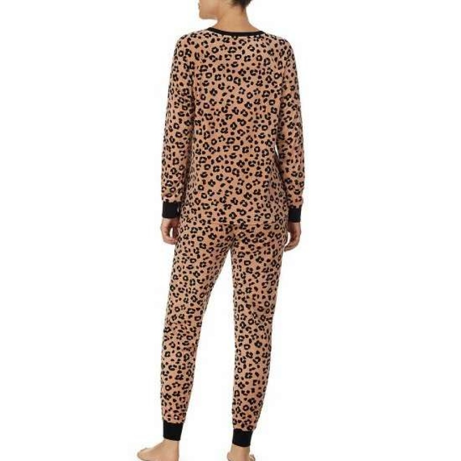 Lingerie * | Cheapest Kate Spade New York Animal Print Long Sleeve Round Neck Velour Pajama Set Brown Print