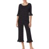 Lingerie * | Brand New Kate Spade New York Print Jersey Knit Cropped Coordinating Pajama Set Black/Ivory Dot