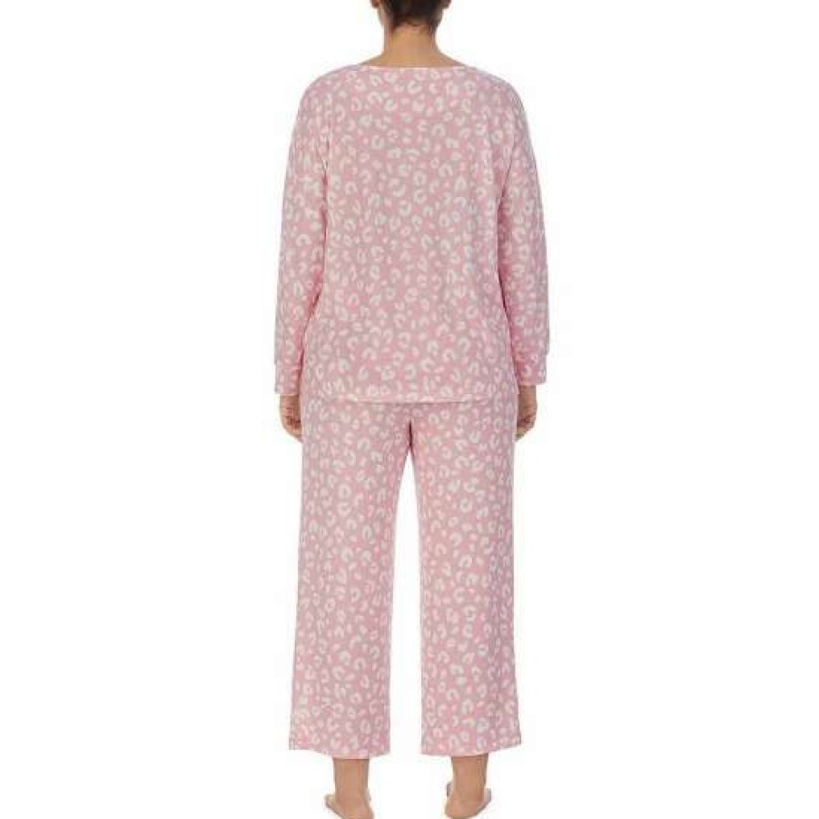 Lingerie * | Outlet Kate Spade New York Plus Size Animal Print Long Sleeve Round Neck Cropped Pajama Set Pink Print