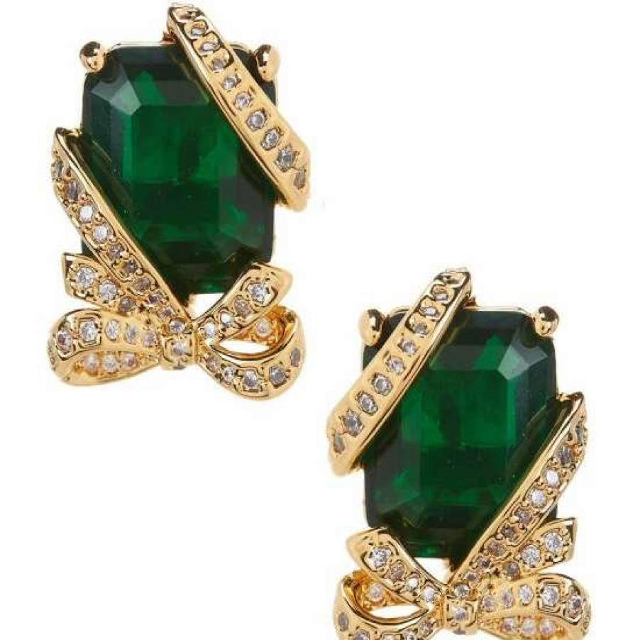 Accessories * | Flash Sale Kate Spade New York Pave Gold Present Stud Earrings Emerald