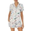 Lingerie * | Promo Kate Spade New York Sunglass Print Short Sleeve Notch Collar Button Front Shorty Pajama Set White Multi