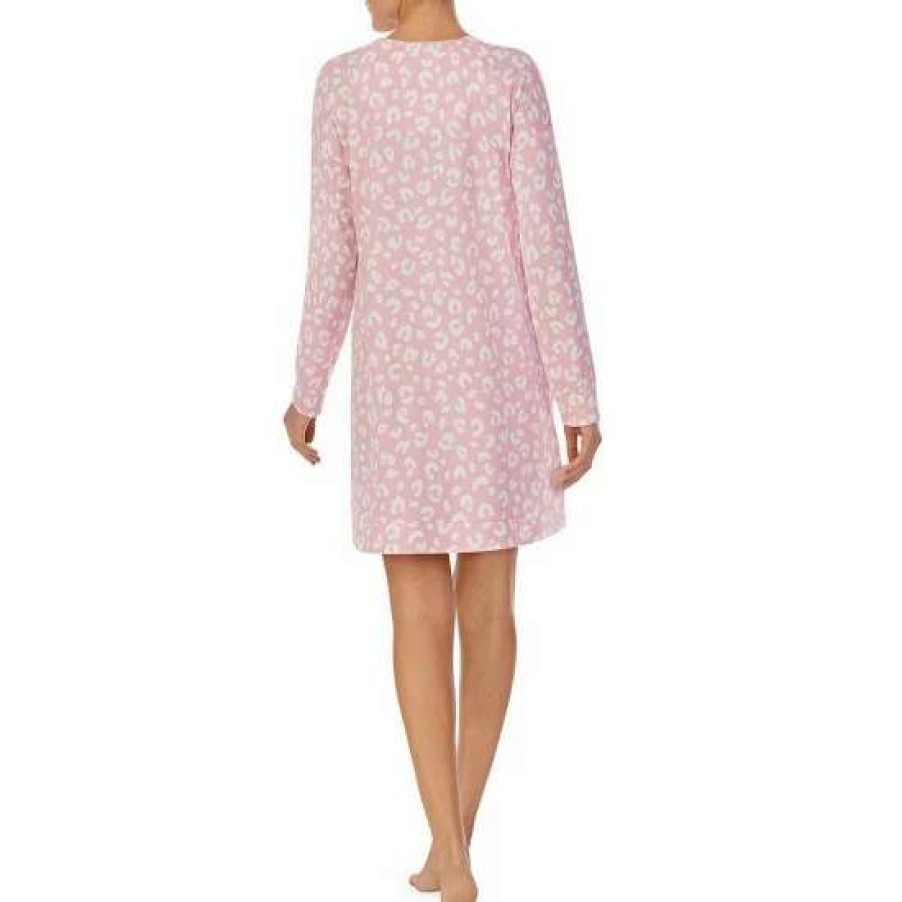 Lingerie * | Brand New Kate Spade New York Long Sleeve Round Neck Short Animal Print Nightgown Pink Print