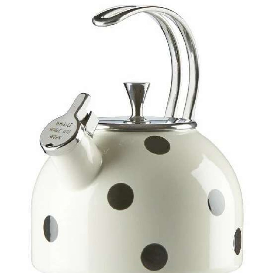 Home * | Best Pirce Kate Spade New York All In Good Taste Deco Dot Whistle While You Work Enameled Steel Tea Kettle Black/White