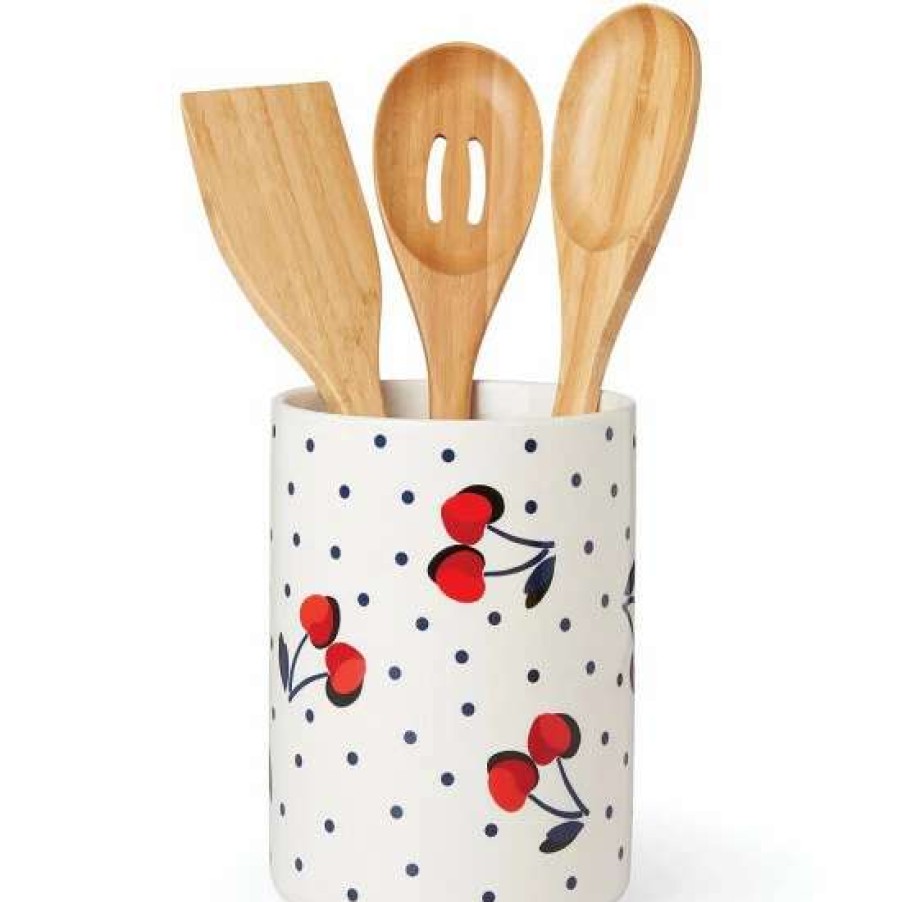 Home * | Best Reviews Of Kate Spade New York Vintage Cherry Dot Utensil Crock