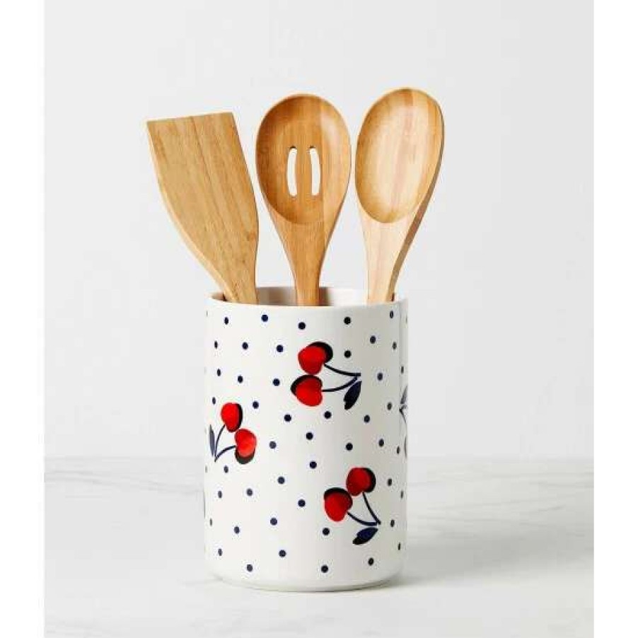 Home * | Best Reviews Of Kate Spade New York Vintage Cherry Dot Utensil Crock