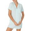 Lingerie * | Top 10 Kate Spade New York Striped Jersey Top & Short Coordinating Pajama Set Aqua Stripe