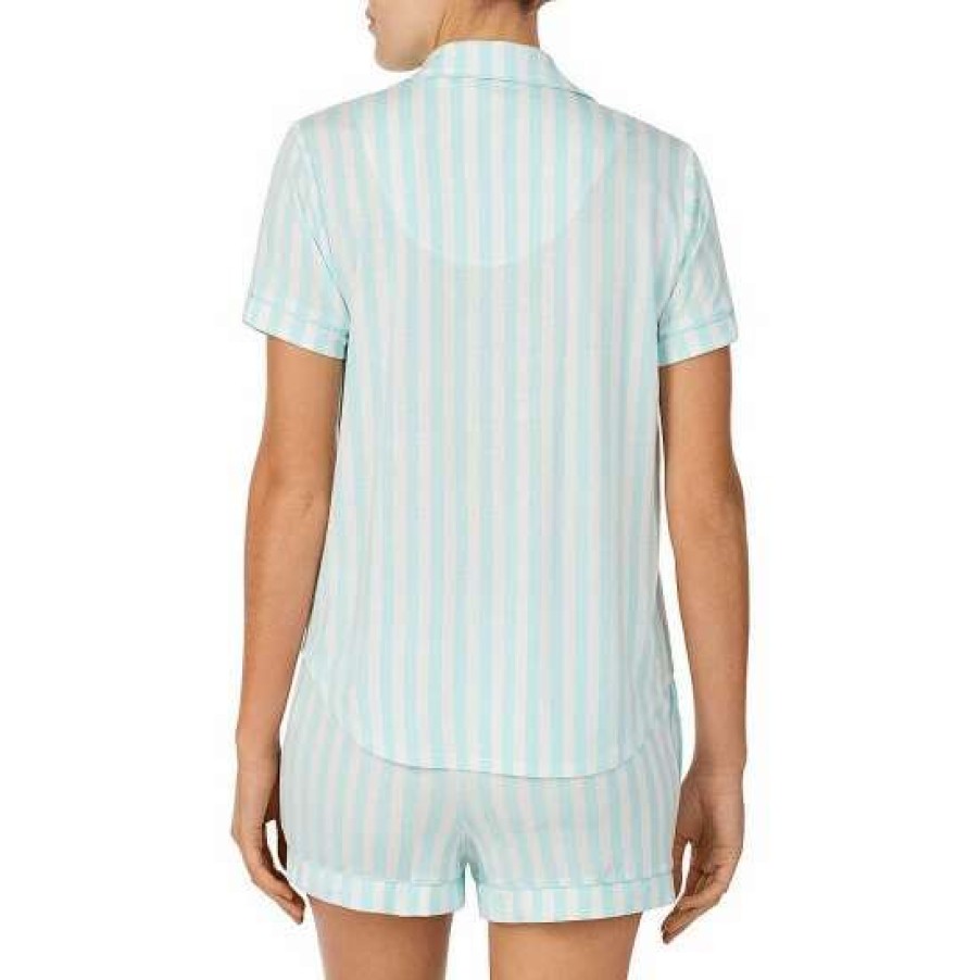 Lingerie * | Top 10 Kate Spade New York Striped Jersey Top & Short Coordinating Pajama Set Aqua Stripe