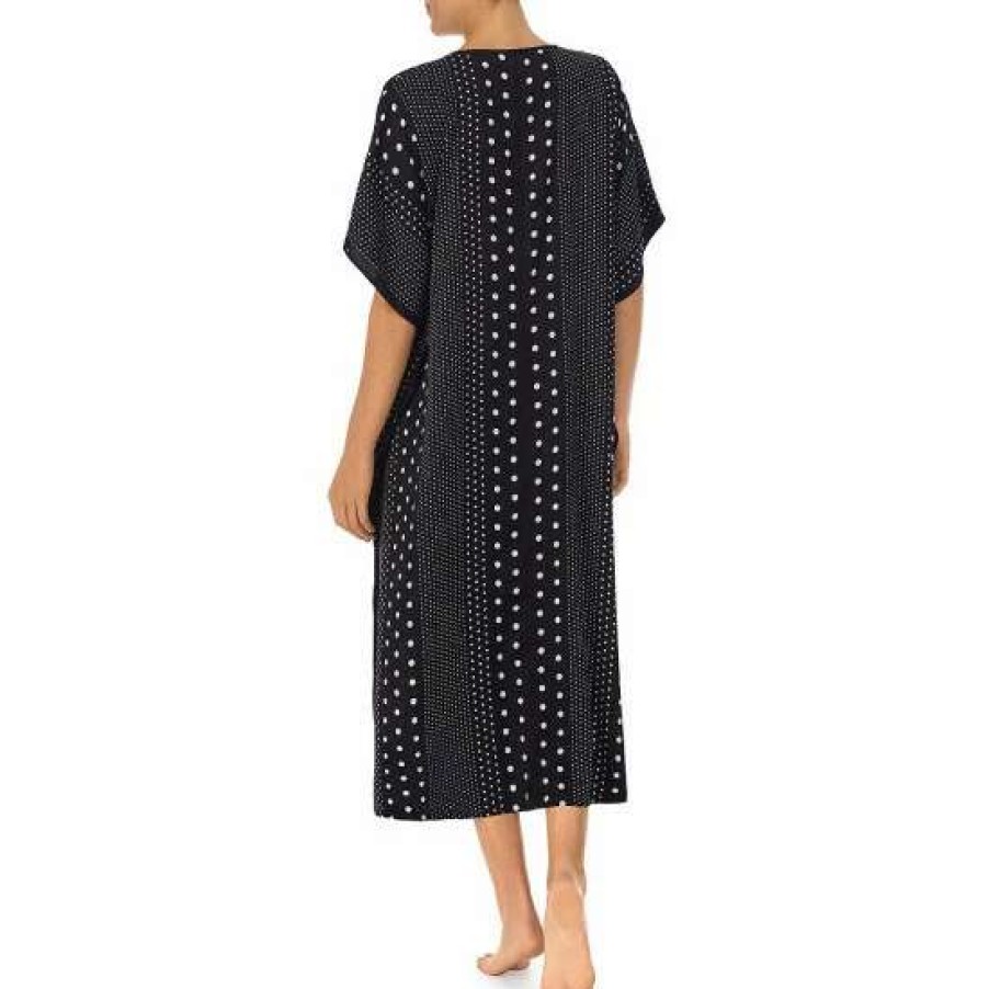 Lingerie * | Top 10 Kate Spade New York Satin Striped V-Neck Short Sleeve Caftan Black/Stripe