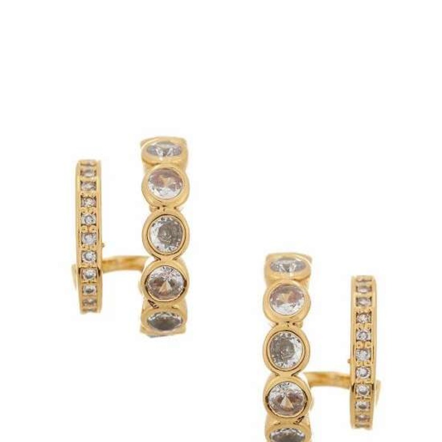 Accessories * | Flash Sale Kate Spade New York Dazzle Double Huggie Hoop Earrings Clear