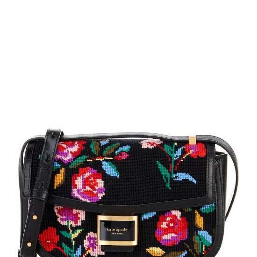 Handbags * | Best Deal Kate Spade New York Katy Needle Point Floral Medium Convertible Shoulder Bag Black Multi