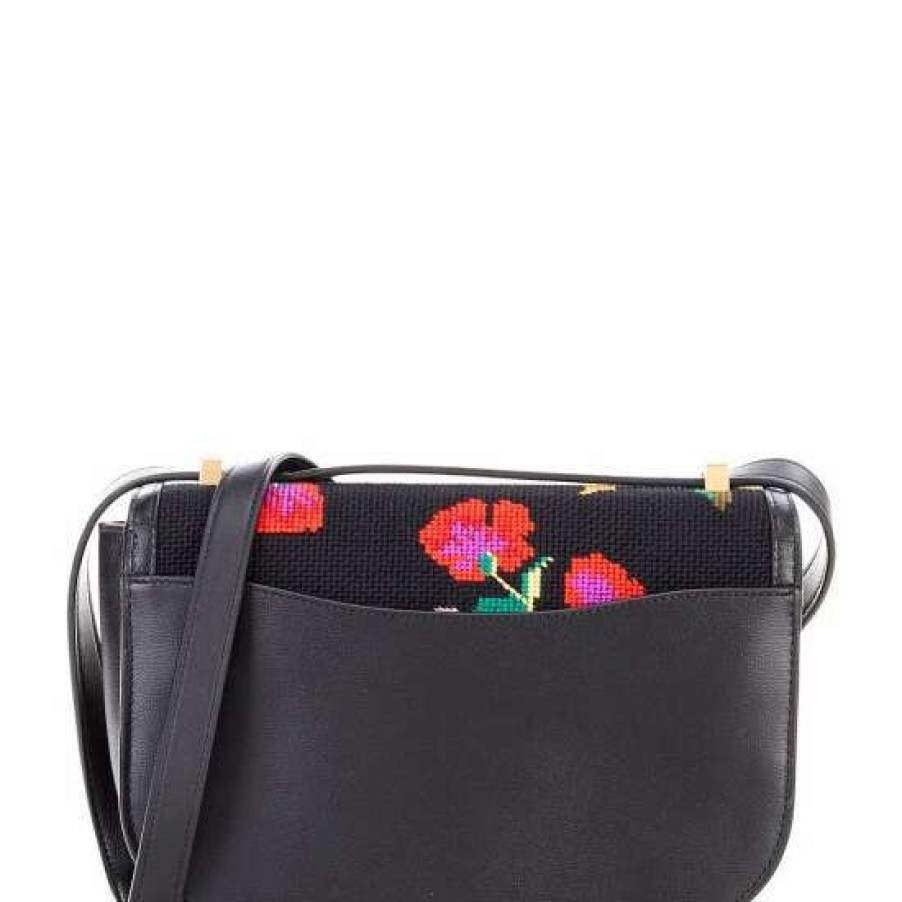 Handbags * | Best Deal Kate Spade New York Katy Needle Point Floral Medium Convertible Shoulder Bag Black Multi